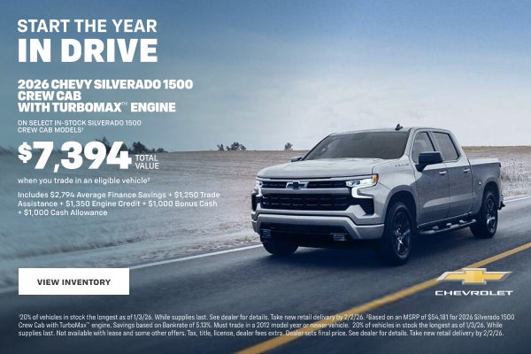 2026 Chevy Silverado 1500 Crew Cab with TurboMax Engine. On select in stock Silverado 1500 Crew C...